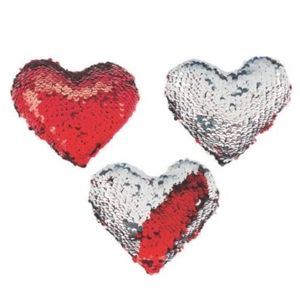 5" Valentine Red & Silver Reversible Sequin Stuffed Heart
